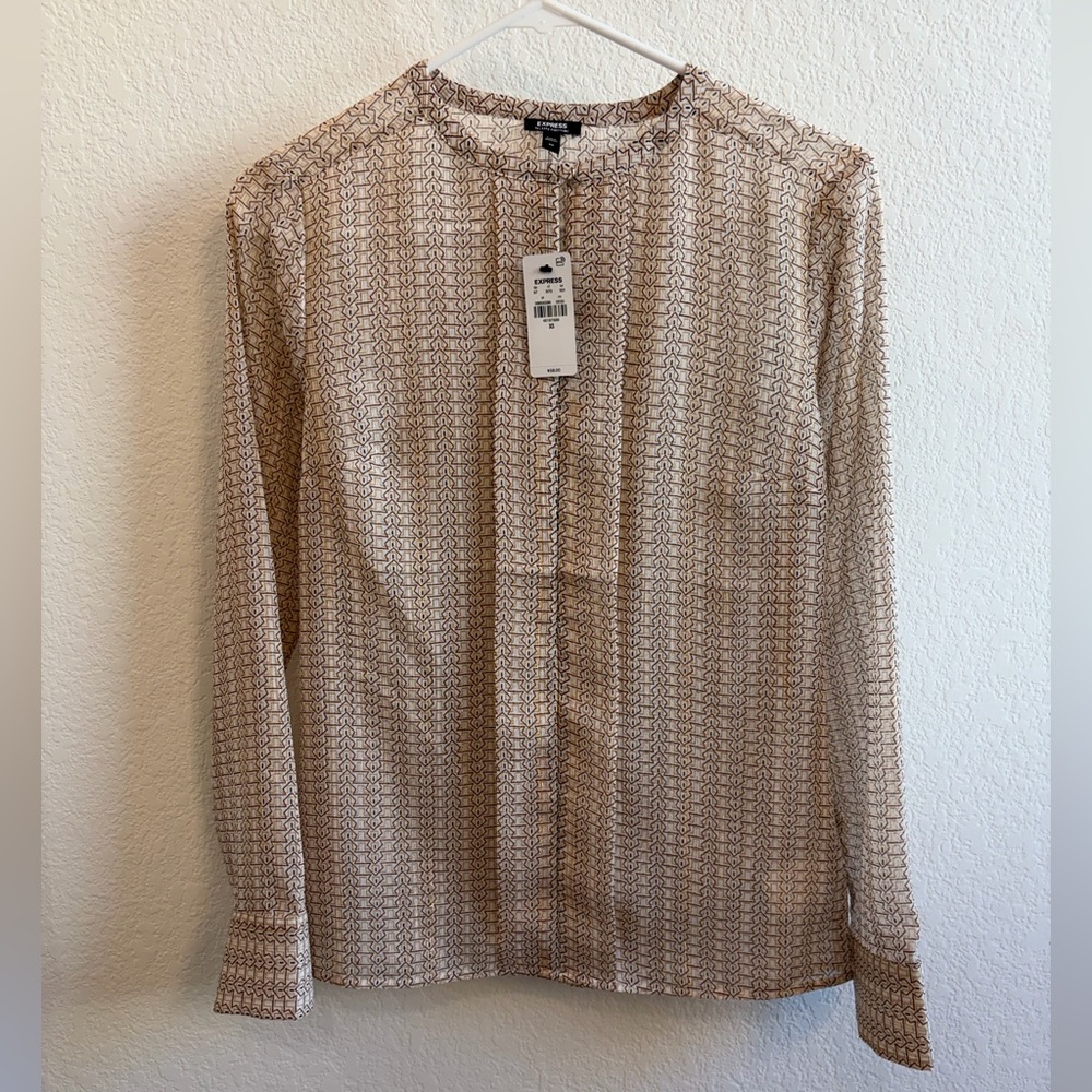 Express Geometric Print Blouse in Cream and Brown